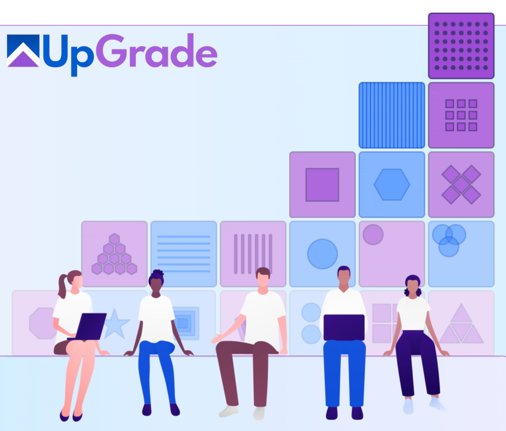 UpGrade logo showing people engaging in technology against a chart