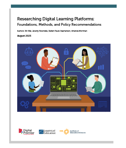 report cover image created in the illustrated style. A computer is at the center with small lines connecting figures that represent four different figures